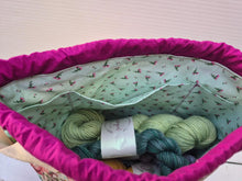 Load image into Gallery viewer, Draw String Project Bag with Handle &amp; Pockets Large - Pink Ranunculus