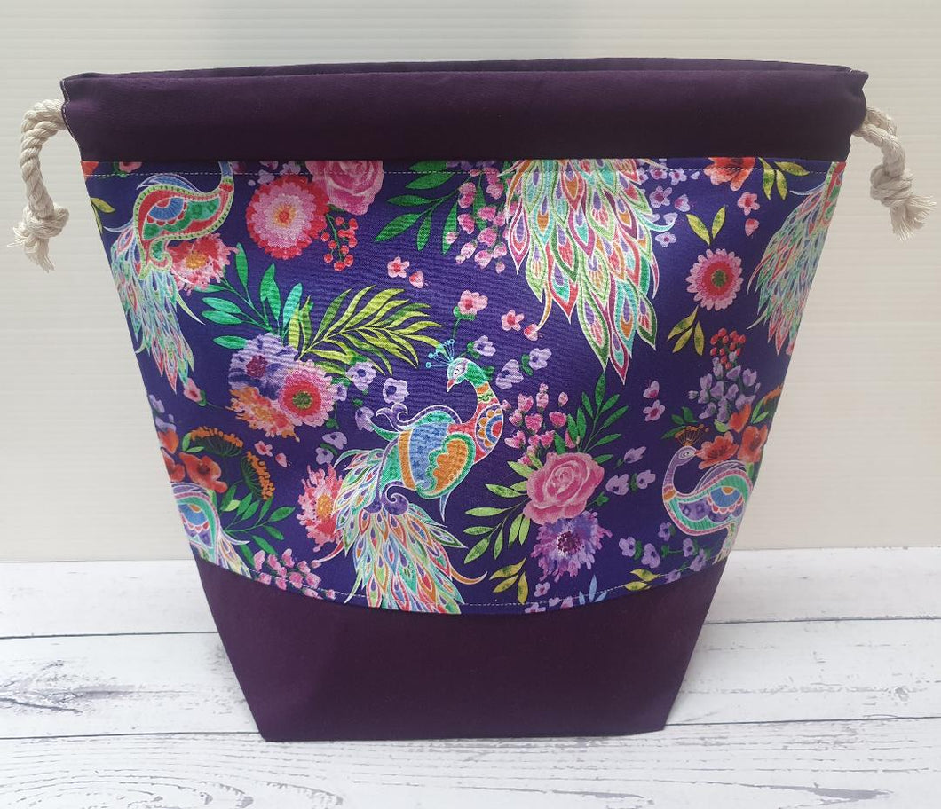 Draw String Project Bag Large - Purple Peacock