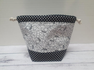 Draw String Project Bag Small - Black Flowers