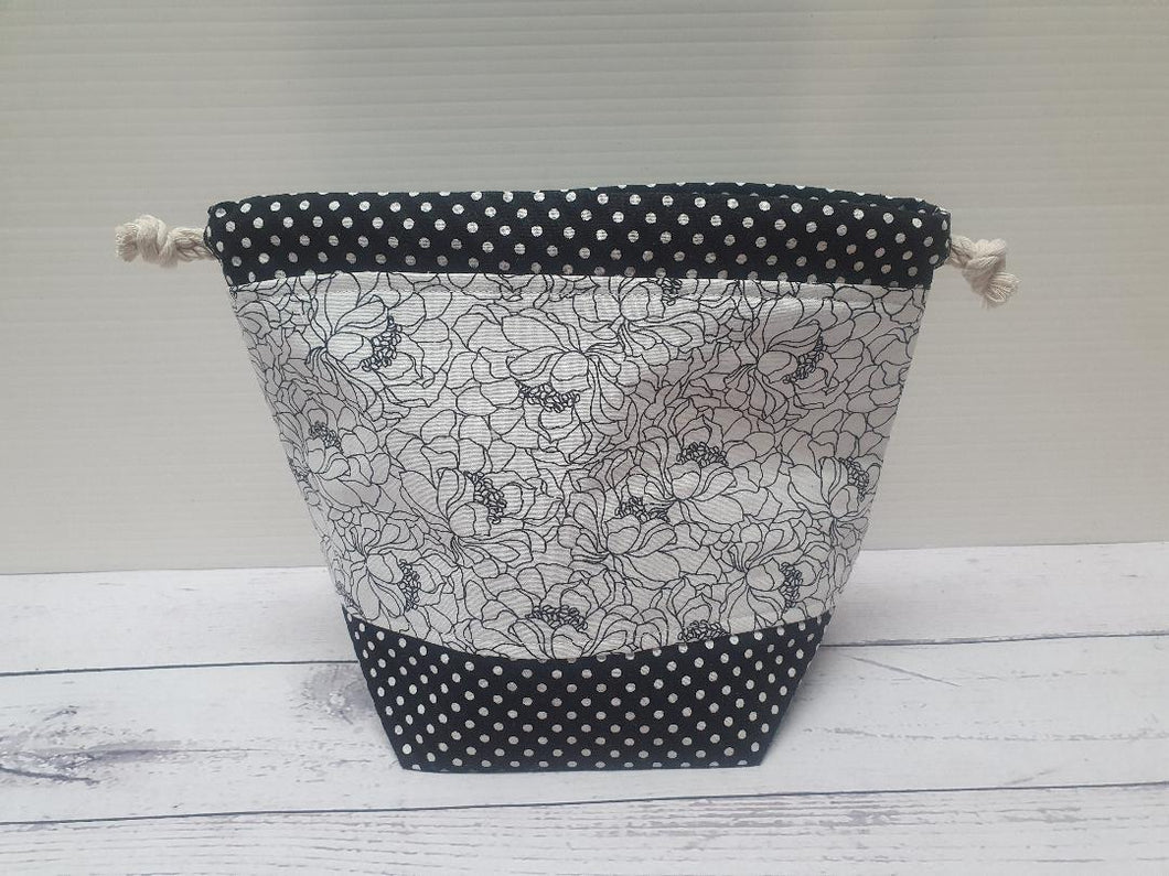 Draw String Project Bag Small - Black Flowers