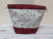 Load image into Gallery viewer, Draw String Project Bag Medium - Black flowers with Red