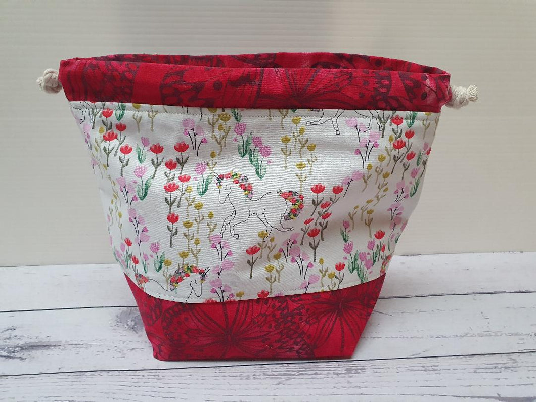 Draw String Project Bag Medium - Unicorn and Flowers