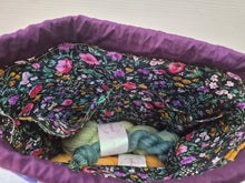 Load image into Gallery viewer, Draw String Project Bag with Handle &amp; Pockets Large - Blue Flowers