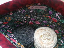 Load image into Gallery viewer, Draw String Project Bag Medium - Black flowers with Red
