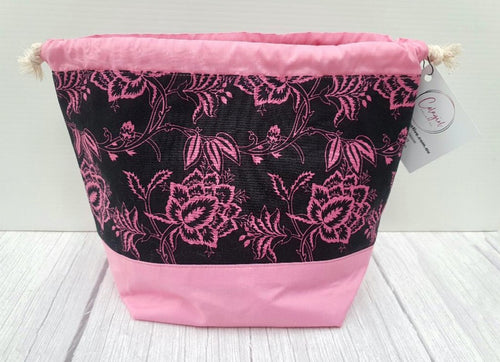 Draw String Project Bag Medium - Pink Foliage