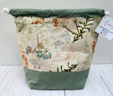 Load image into Gallery viewer, Draw String Project Bag Large -Khaki Flowers