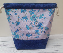 Load image into Gallery viewer, Draw String Project Bag Large - Blue Blossoms