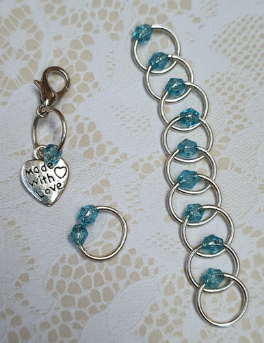 Stitch Marker Set 'Aqua Blue' Goldtone, Silvertone or Bronzetone