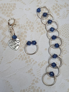 Stitch Marker Set 'Blue' Goldtone, Silvertone or Bronzetone