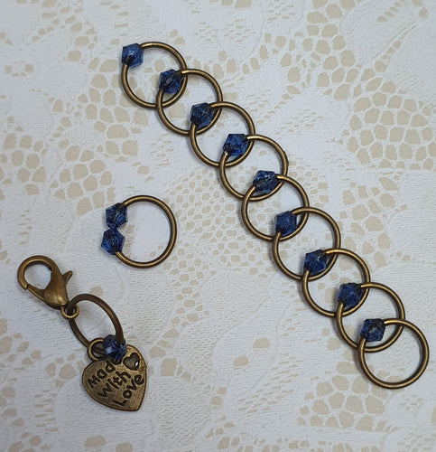 Stitch Marker Set 'Blue' Goldtone, Silvertone or Bronzetone