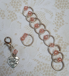 Stitch Marker Set 'Coral Pink' Goldtone, Silvertone or Bronzetone