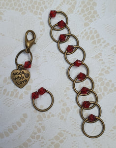 Stitch Marker Set 'Red' Goldtone, Silvertone or Bronzetone