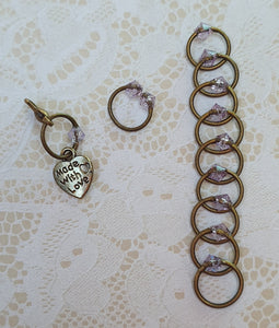 Stitch Marker set 'Lilac' Goldtone, Silvertone or Bronzetone