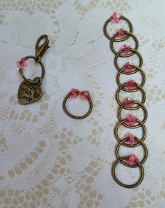 Stitch Marker Set 'Pink' Silvertone, Goldtone or Bronzetone