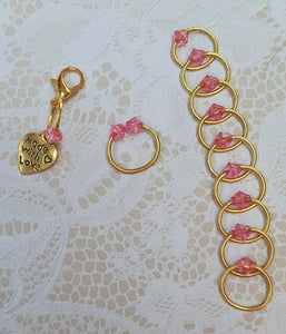 Stitch Marker Set 'Pink' Silvertone, Goldtone or Bronzetone