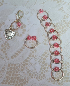 Stitch Marker Set 'Pink' Silvertone, Goldtone or Bronzetone