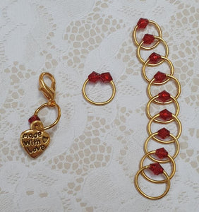 Stitch Marker Set 'Red' Goldtone, Silvertone or Bronzetone